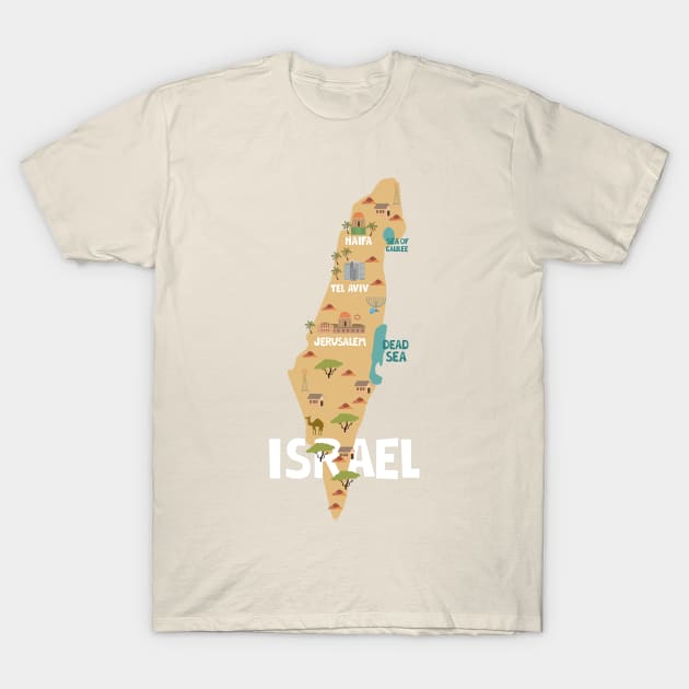 Israel Illustrated Map T-Shirt by JunkyDotCom